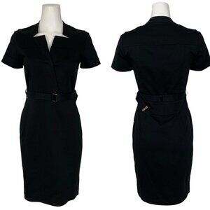 Ports 1061 Belted Military Dress 2 Jet Black Mini Sheath Pockets Short Sleeve